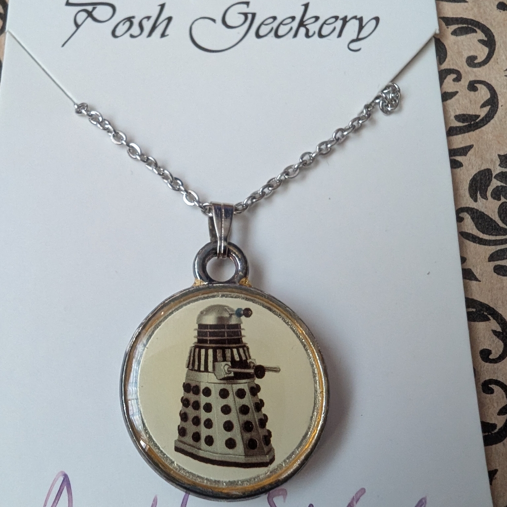 Dr Who Silver Dalek Double Sided Pendant Necklace New